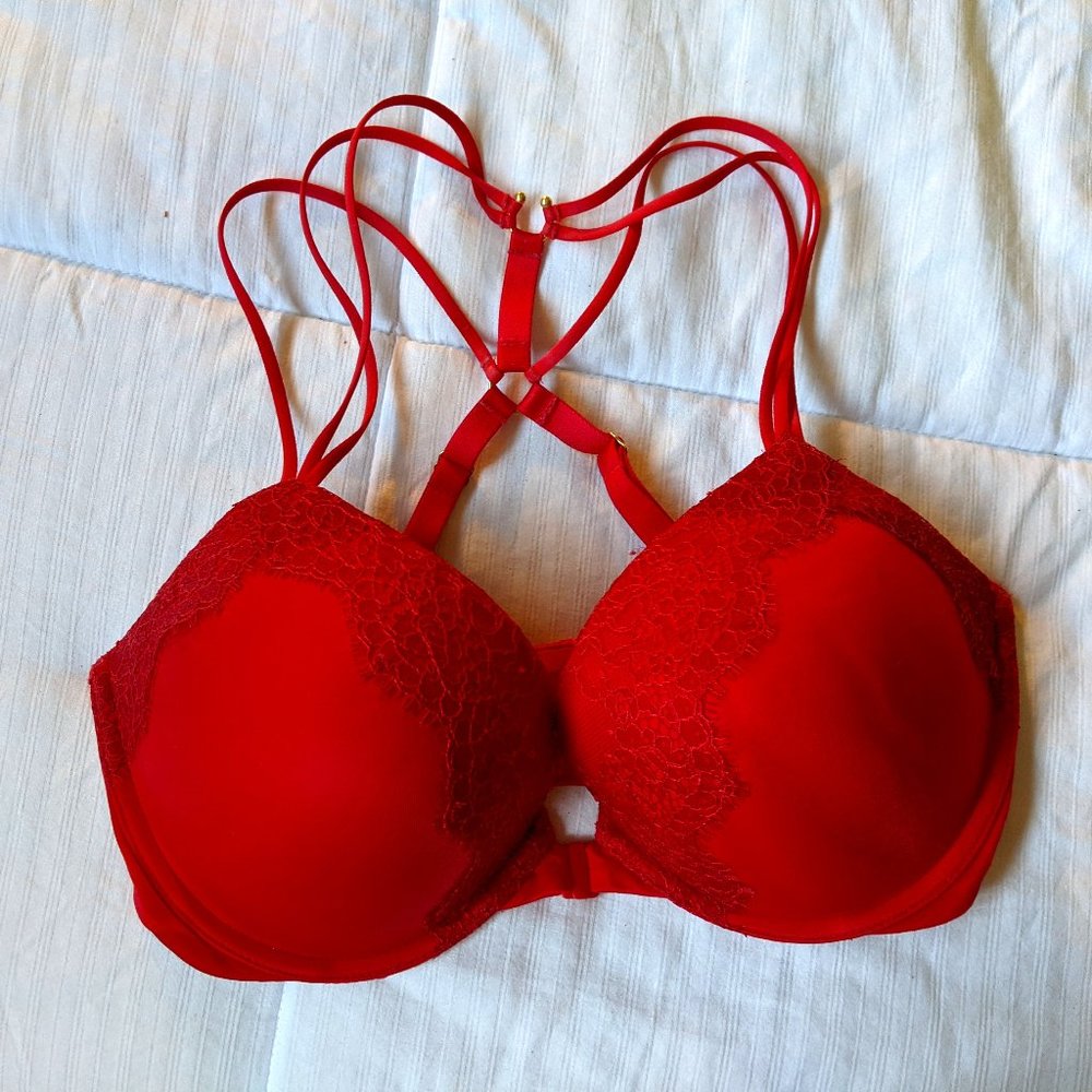 Strappy Red Push-up Bra, 34DD